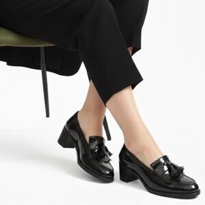 Russell & Bromley Midchester Ladies Black Leather Heeled Loafers Size EU 41 US 8